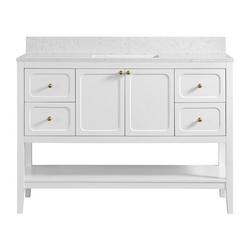 48 in. Single Basin Vanity Set in Bright White with 3/4" Marble Stone Composite Top, Rectangular Sink, USB Port, and Electrical Outlet