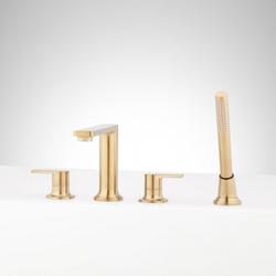 Two Handle Roman Tub Faucet and Hand Shower in Brushed Gold (Trim Only)
