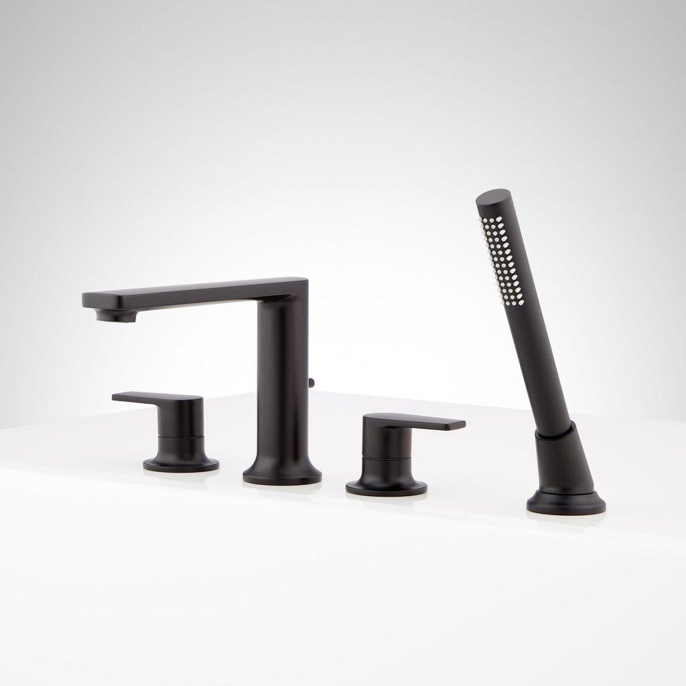 Signature Hardware Matte Black Two Handle Roman Tub Faucet and Hand Shower (Trim Only) 