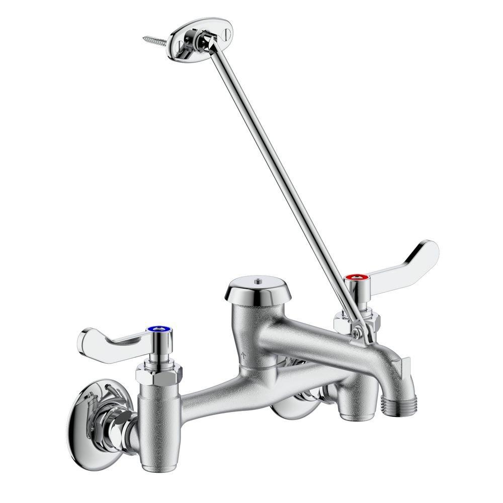 Lead Free Two Handle Wall Mount Service Sink Faucet in Polished Chrome 