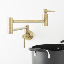 Retractable 4.8 GPM Wall-Mounted Single Hole Pot Filler in Aged Brass