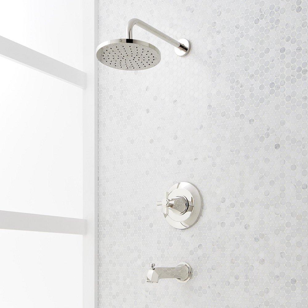 ELITA PRESSURE BALANCE TUB AND SHOWER SYSTEM - CROSS HANDLE - POLISHED NICKEL 