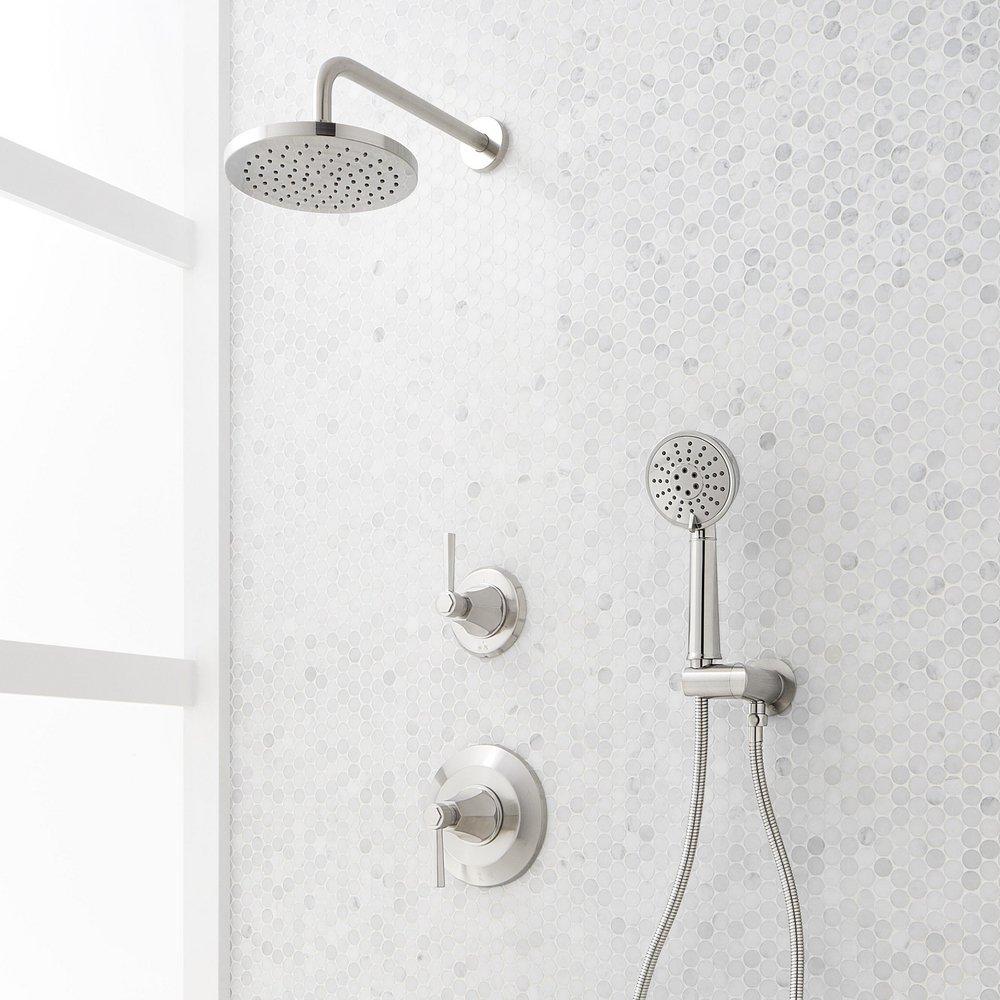 ELITA PRESSURE BALANCE SHOWER SYSTEM WITH HAND SHOWER - LEVER HANDLES - BRUSHED NICKEL 