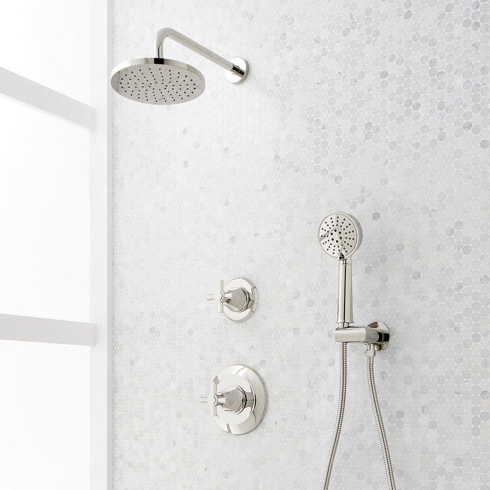 ELITA PRESSURE BALANCE SHOWER SYSTEM WITH HAND SHOWER - CROSS HANDLES - POLISHED NICKEL 