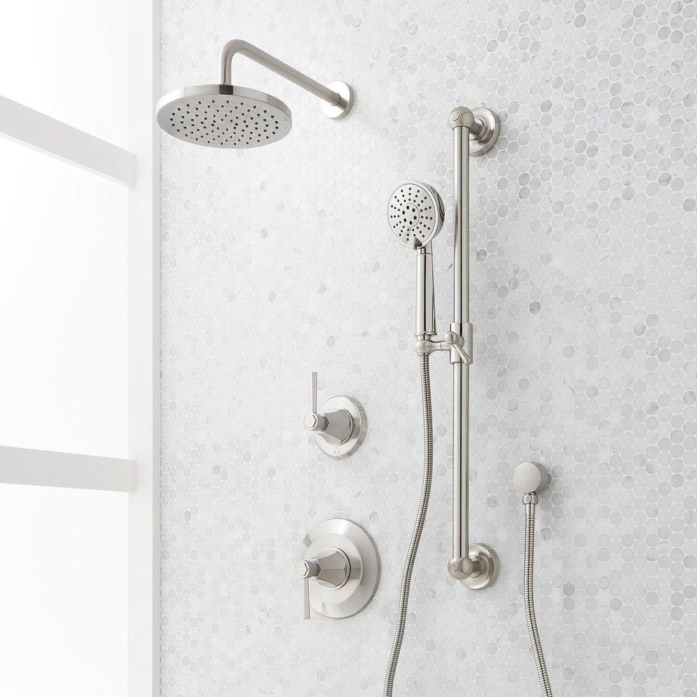 ELITA PRESSURE BALANCE SHOWER SYSTEM WITH SLIDE BAR AND HAND SHOWER - LEVER HANDLES - BRUSHED NICKEL 