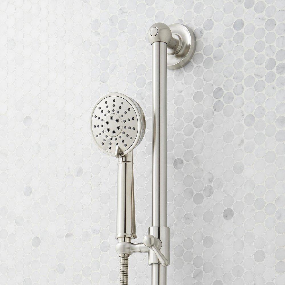 ELITA PRESSURE BALANCE SHOWER SYSTEM WITH SLIDE BAR AND HAND SHOWER - LEVER HANDLES - BRUSHED NICKEL 