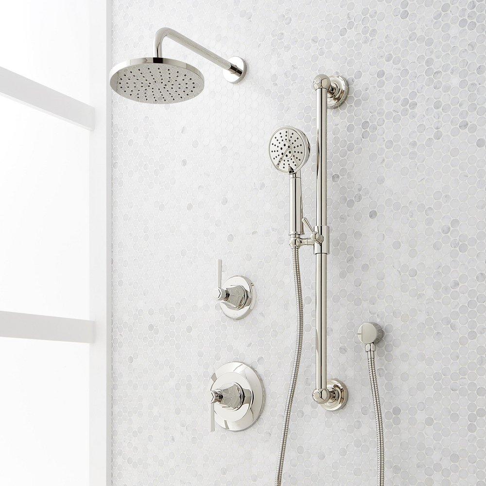 ELITA PRESSURE BALANCE SHOWER SYSTEM WITH SLIDE BAR AND HAND SHOWER - LEVER HANDLE - POLISHED NICKEL 