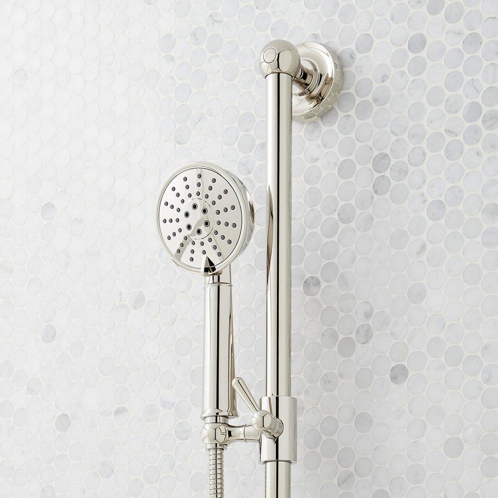 ELITA PRESSURE BALANCE SHOWER SYSTEM WITH SLIDE BAR AND HAND SHOWER - CROSS HANDLE - POLISHED NICKEL 