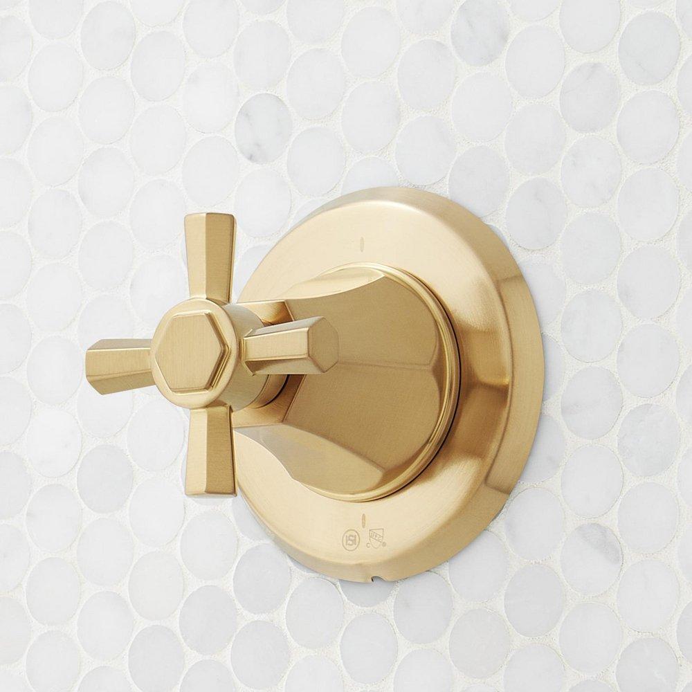ELITA PRESSURE BALANCE SHOWER SYSTEM WITH SLIDE BAR AND HAND SHOWER - CROSS HANDLES - BRUSHED GOLD 