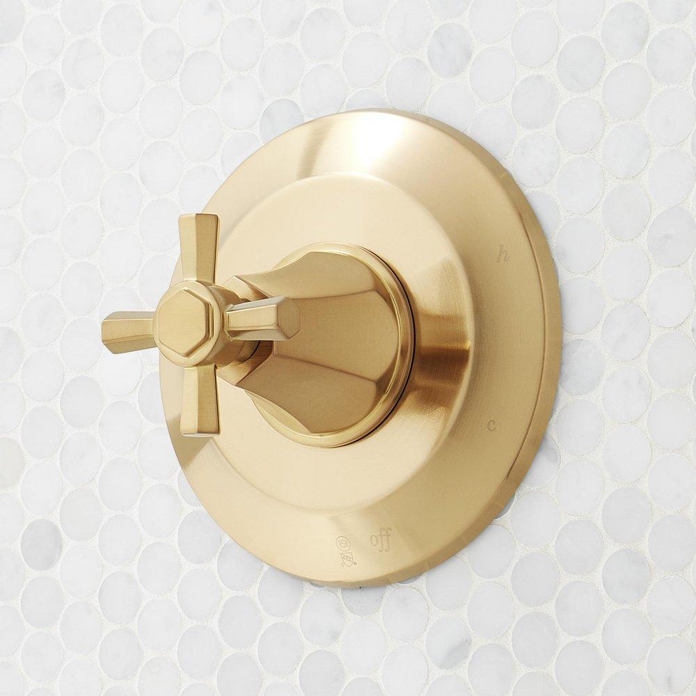 ELITA PRESSURE BALANCE SHOWER SYSTEM WITH SLIDE BAR AND HAND SHOWER - CROSS HANDLES - BRUSHED GOLD 