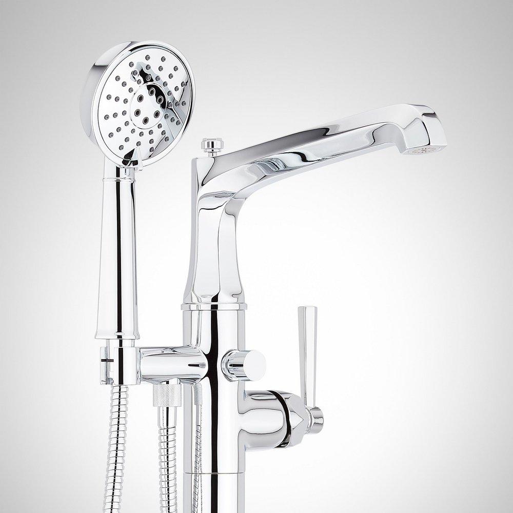 ELITA FREESTANDING TUB FAUCET WITH HAND SHOWER AND ROUGH-IN VALVE LESS STOPS - LEVER HANDLE - CHROME 