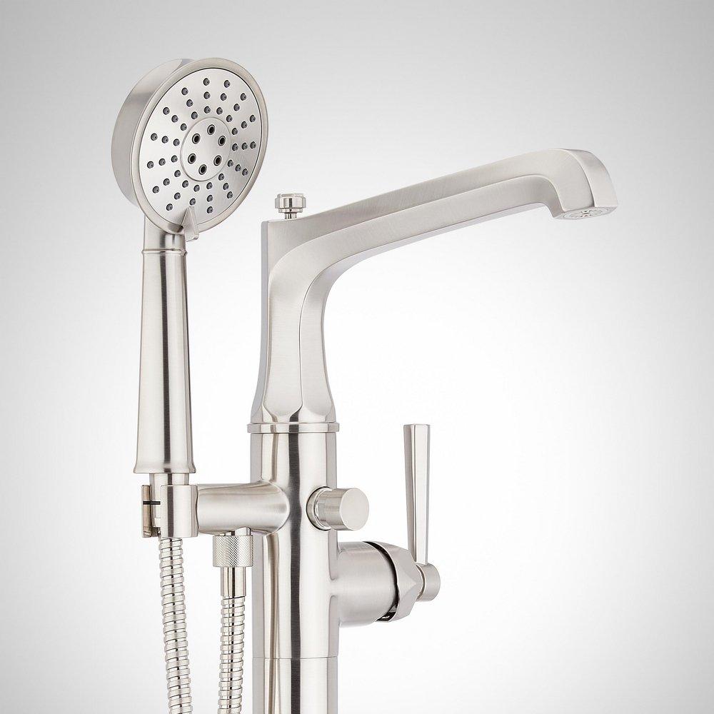 ELITA FREESTANDING TUB FAUCET WITH HAND SHOWER AND ROUGH-IN VALVE WITH STOPS - LEVER-BRUSHED NICKEL 