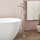 Floor Mount Tub Filler Faucet with Lever Handle in Brushed Nickel - Includes Hand Shower and Valve with Stops