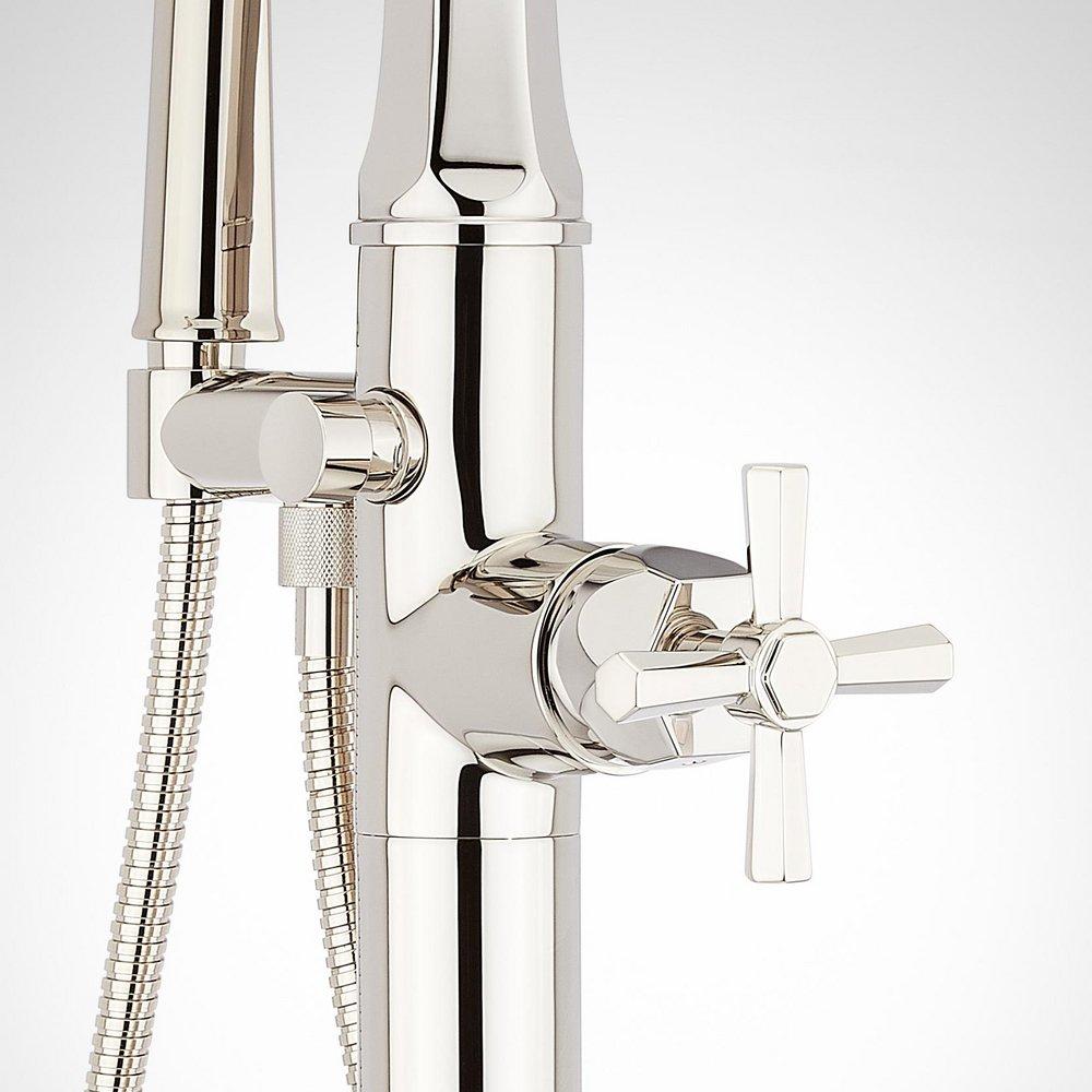 ELITA FREESTANDING TUB FAUCET WITH HAND SHOWER AND ROUGH-IN VALVE LESS STOPS - CROSS-POLISHED NICKEL 