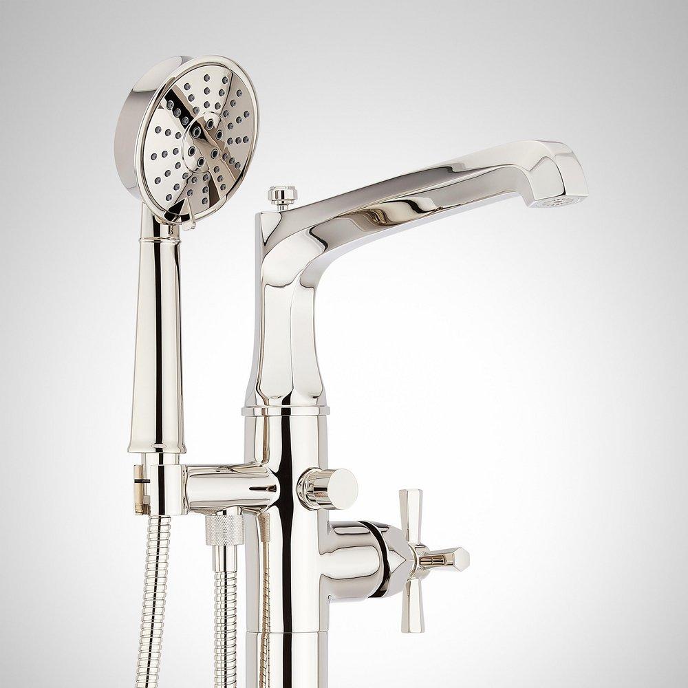 ELITA FREESTANDING TUB FAUCET WITH HAND SHOWER AND ROUGH-IN VALVE LESS STOPS - CROSS-POLISHED NICKEL 
