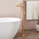 Floor Mount Tub Filler Faucet with Cross Handle in Brushed Gold - Includes Hand Shower and Valve, Less Stops