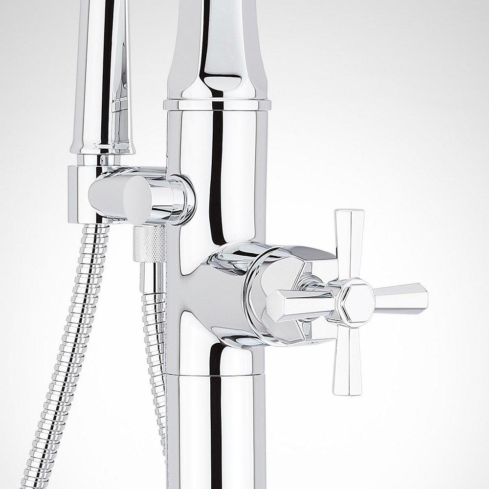 ELITA FREESTANDING TUB FAUCET WITH HAND SHOWER AND ROUGH-IN VALVE WITH STOPS - CROSS HANDLE - CHROME 