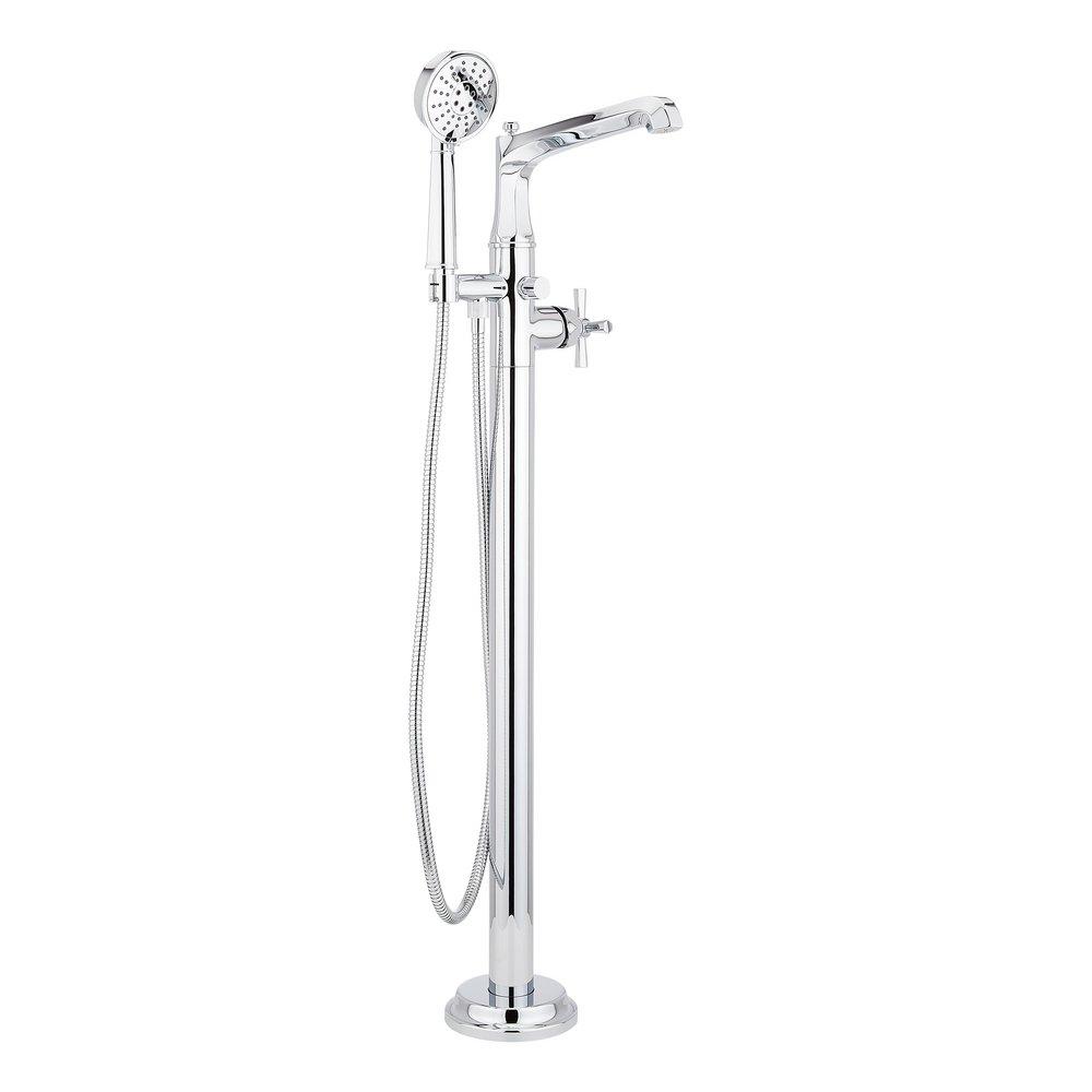 ELITA FREESTANDING TUB FAUCET WITH HAND SHOWER AND ROUGH-IN VALVE WITH STOPS - CROSS HANDLE - CHROME 