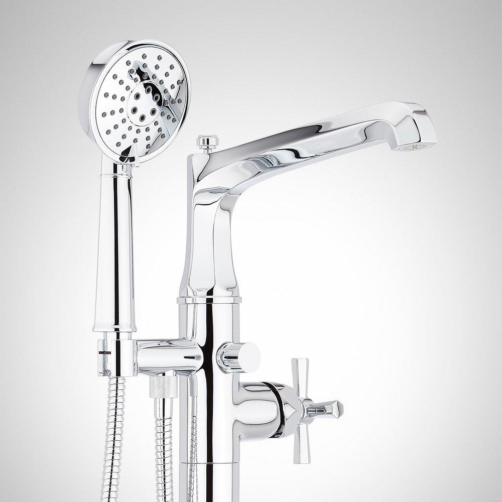 ELITA FREESTANDING TUB FAUCET WITH HAND SHOWER AND ROUGH-IN VALVE WITH STOPS - CROSS HANDLE - CHROME 