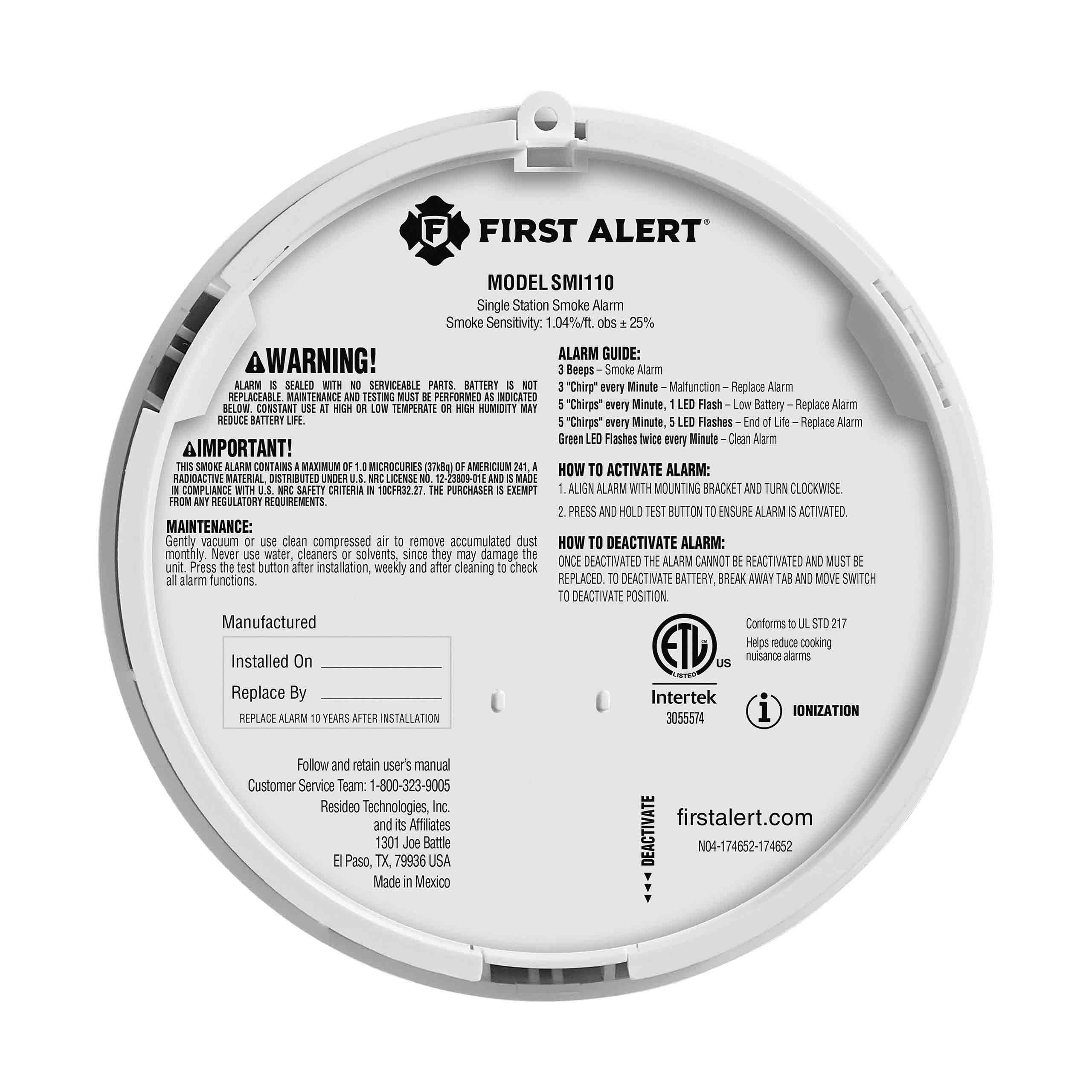 DC Smoke Alarm with 10 Year Battery 