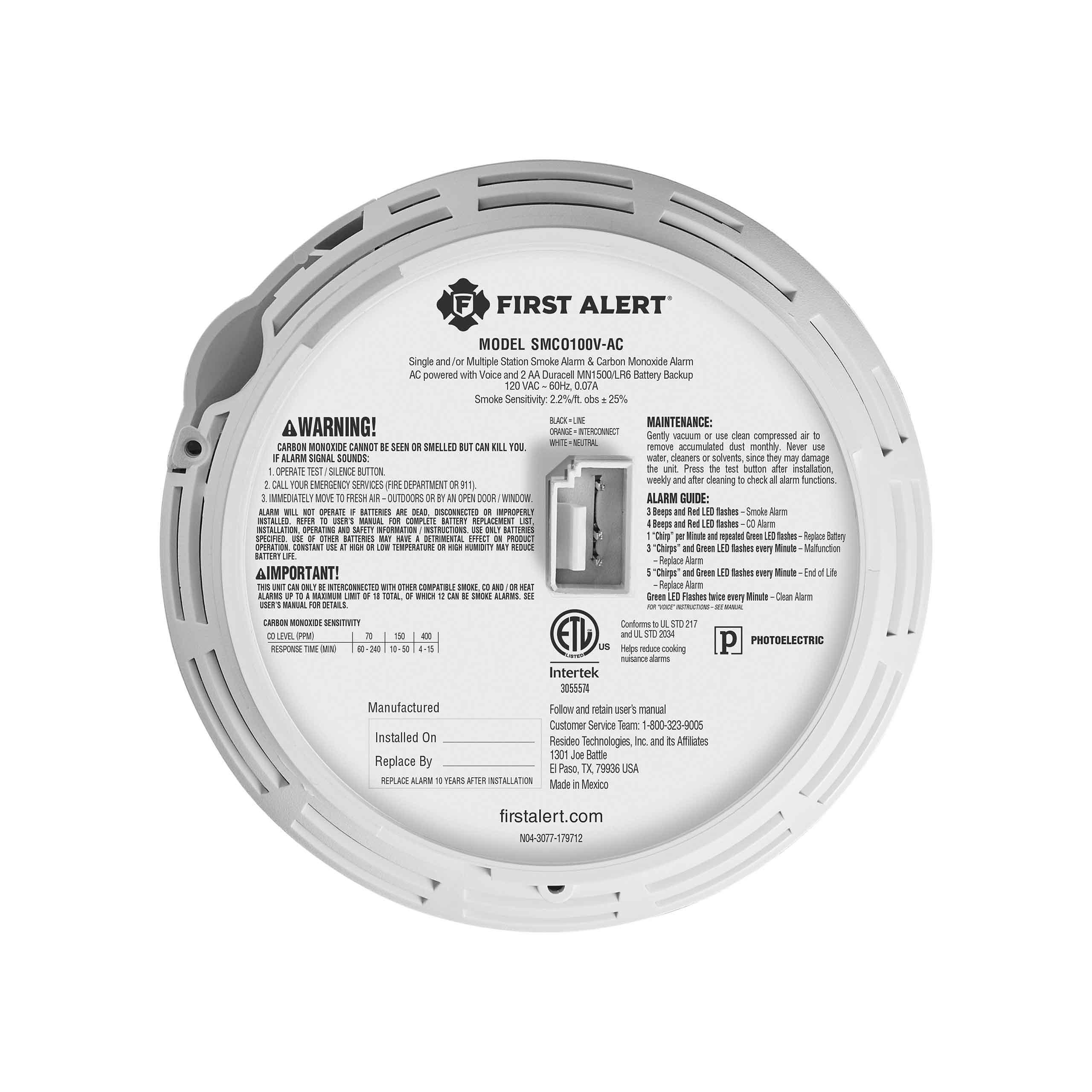 AC/DC Smoke & Carbon Monoxide Combo Alarm with Voice Alerts 