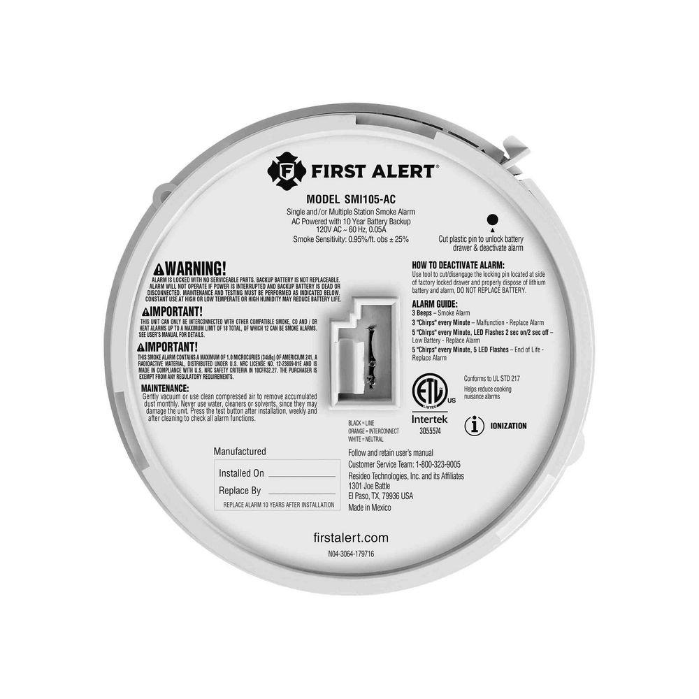 AC/DC Smoke Alarm with 10 Year Battery 
