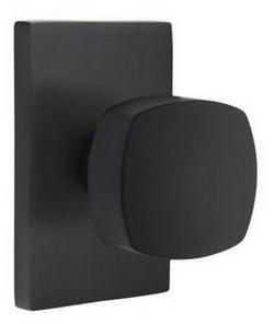 Freestone Passage Door Knob Set with Modern Rectangular Rose in Flat Black