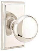 Passage Door Knob with Rectangle Rosette in Polished Nickel