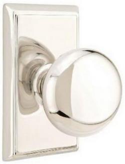 Passage Door Knob with Rectangle Rosette in Polished Nickel