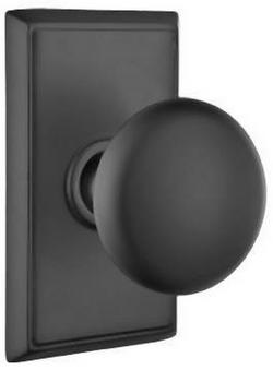 Passage Knob with Rectangular Rosette in Flat Black