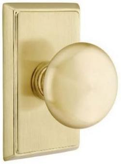 Privacy Door Knob with Rectangle Rosette in Satin Brass