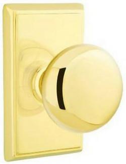 Dummy Door Knob with Rectangle Rosette in Unlacquered Brass