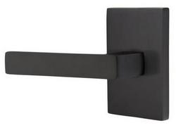 Privacy Door Lever with Rectangle Rosette in Flat Black