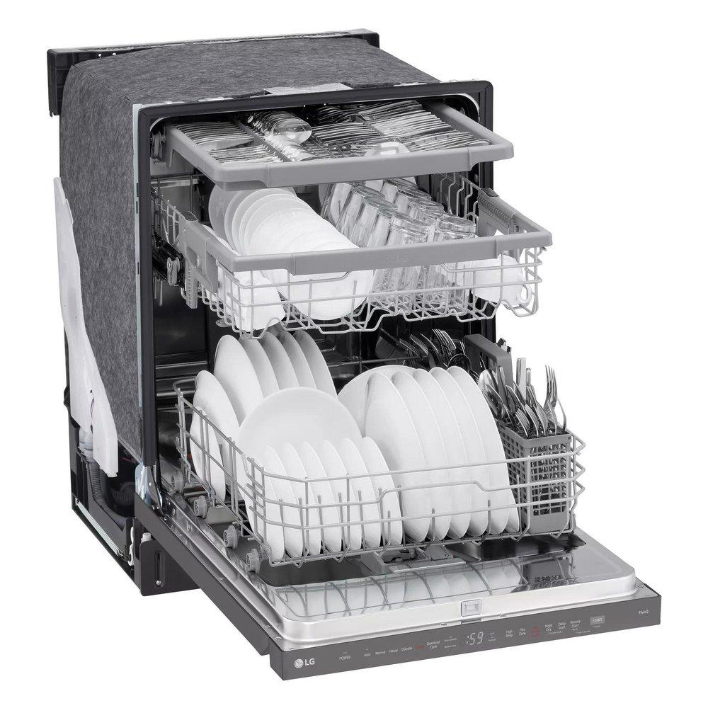 FRONT CONTROL WITH POCKET HANDLE 1-HOUR WASH AND DRY 46 DB QUADWASH DYNAMIC DRY 3RD RACK EASYRACK PLUS HIDDEN FRONT COUNT DOWN TIMER PRINTPROOF BLACK STAINLESS STEEL 