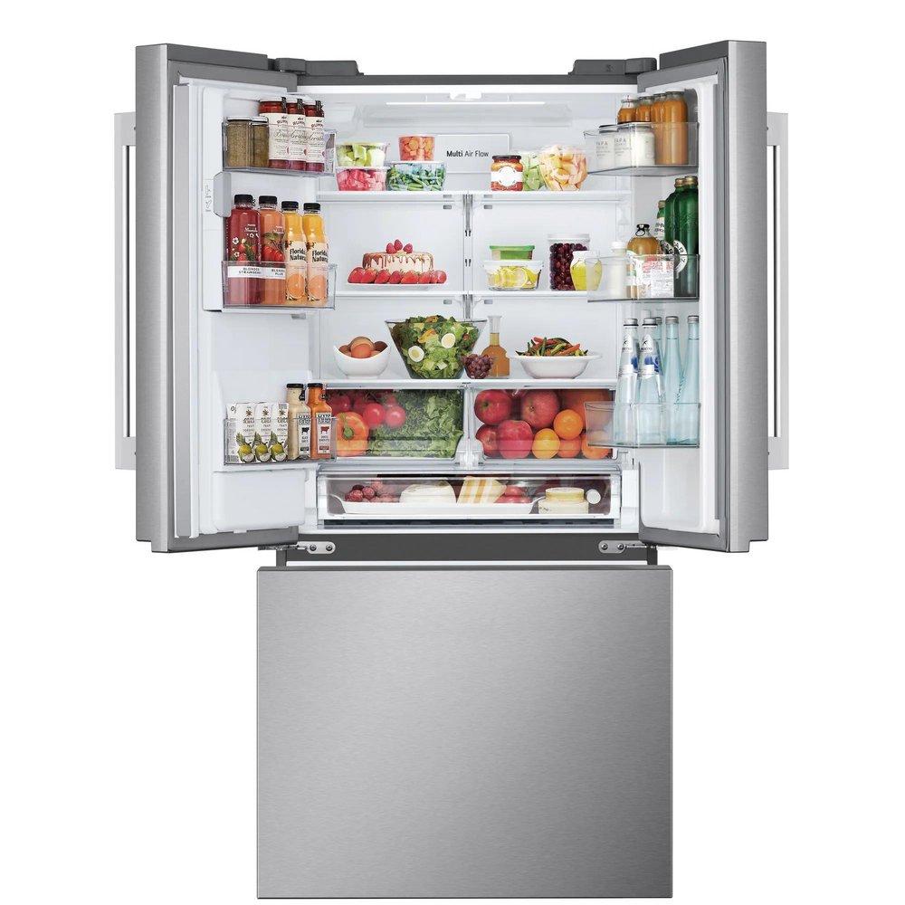 25 CU. FT. 3 DOOR FRENCH DOOR REFRIGERATOR 33 WIDTH STANDARD DEPTH DUAL HANDLE ICE & WATER DUAL ICE PRINTPROOF STAINLESS STEEL 