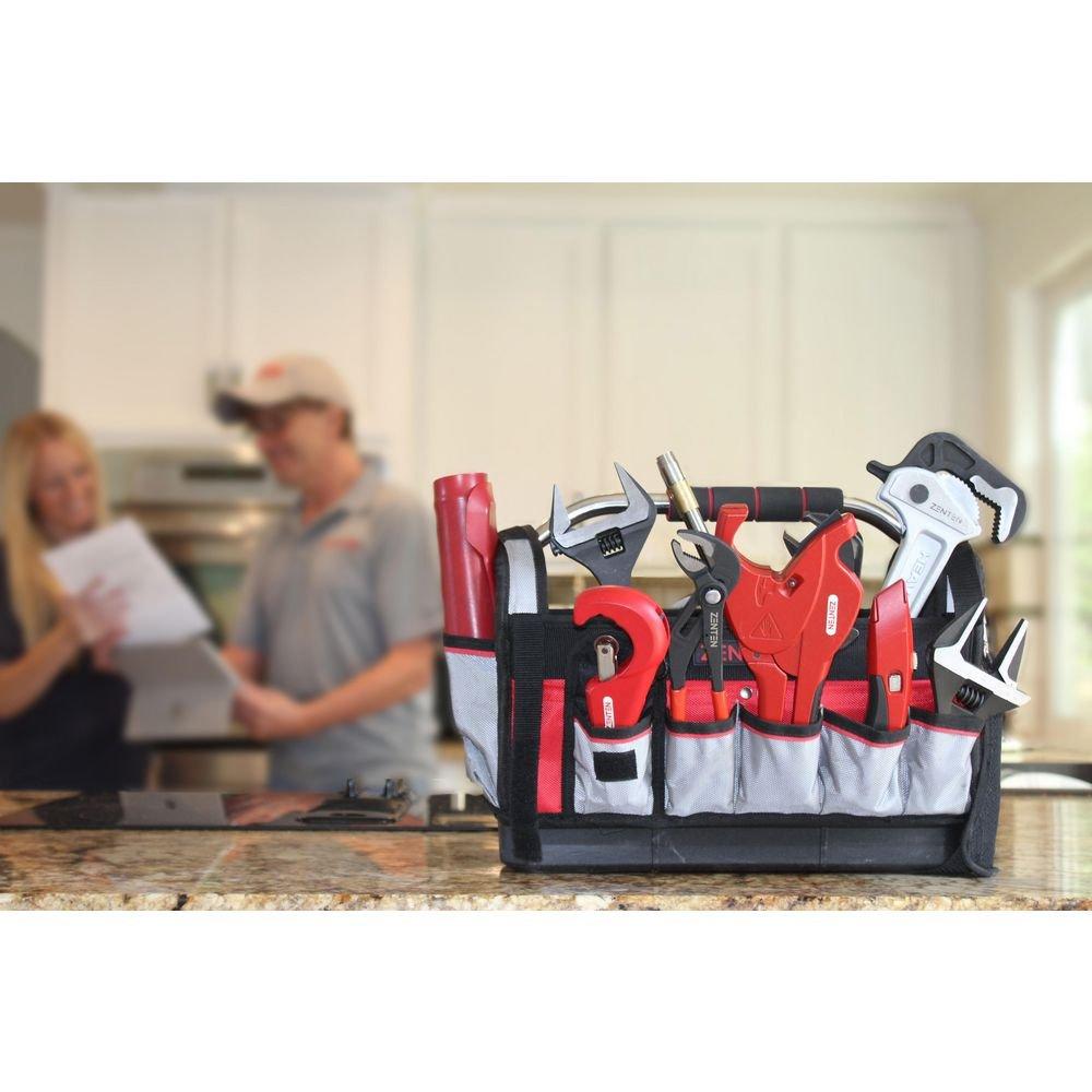 Red and Black Professional 16" Tool Bag with Shoulder Strap and Multiple Pockets 