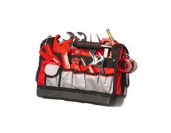 Red and Black Professional 16" Tool Bag with Shoulder Strap and Multiple Pockets