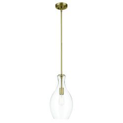 100W 9 in. 1-Light Wide Medium E26 Mini Pendant in Natural Brass and Clear
