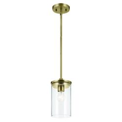 100W 6 in. 1-Light Wide Mini Pendant in Natural Brass