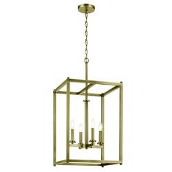 240W 16 in. 4-Light Wide Taper Candle Pendant in Natural Brass