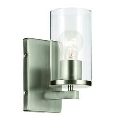 100W 1-Light 10 in. Tall Bathroom Sconce in Clear and Brushed Nickel