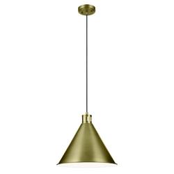 100W 16 in. 1-Light Wide Pendant in Natural Brass