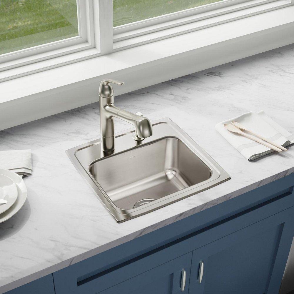 Elkay Lustrous Satin 17 x 16 in. Stainless Steel Single Bowl Drop-in Kitchen Sink in Lustrous Satin 