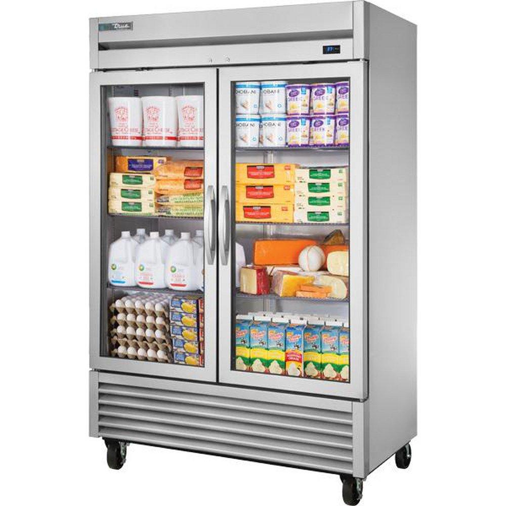 54 INCH WIDE TWO DOOR REACH-IN COMMERCIAL REFRIGERATOR WITH GLASS SWING DOORS STAINLESS STEEL 
