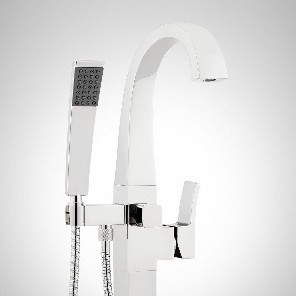 Floor Mount Tub Filler Faucet in Chrome - Includes Hand Shower and Valve, Less Stops image number 1