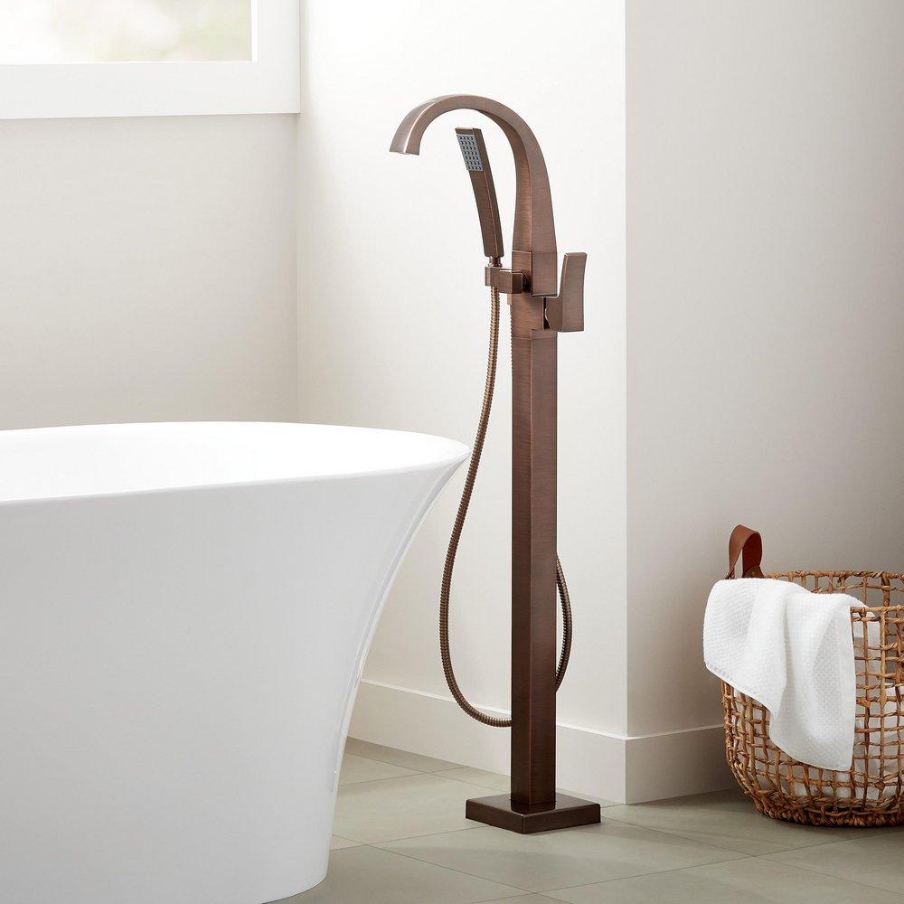 Floor Mount Tub Filler Faucet in Oil Rubbed Bronze - Includes Hand Shower and Valve, Less Stops image number 1