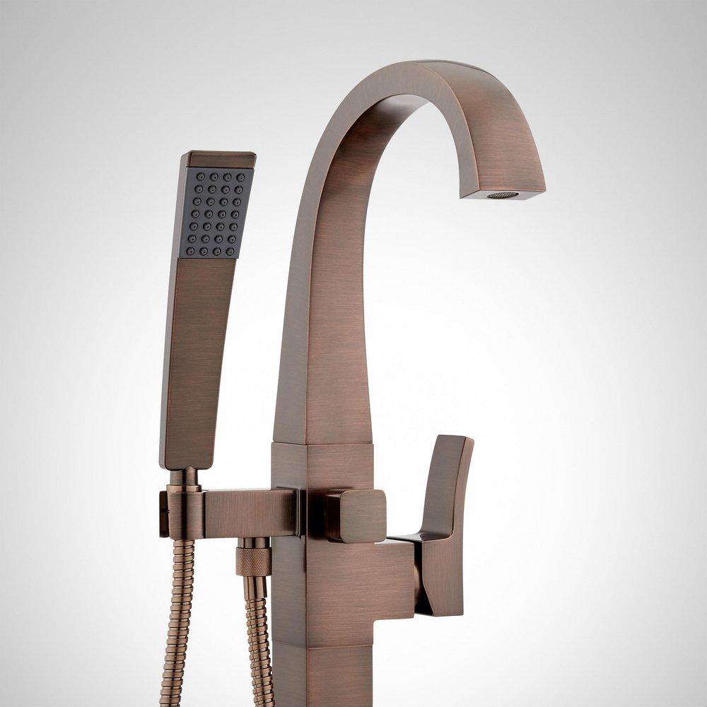 Floor Mount Tub Filler Faucet in Oil Rubbed Bronze - Includes Hand Shower and Valve, Less Stops image number 2