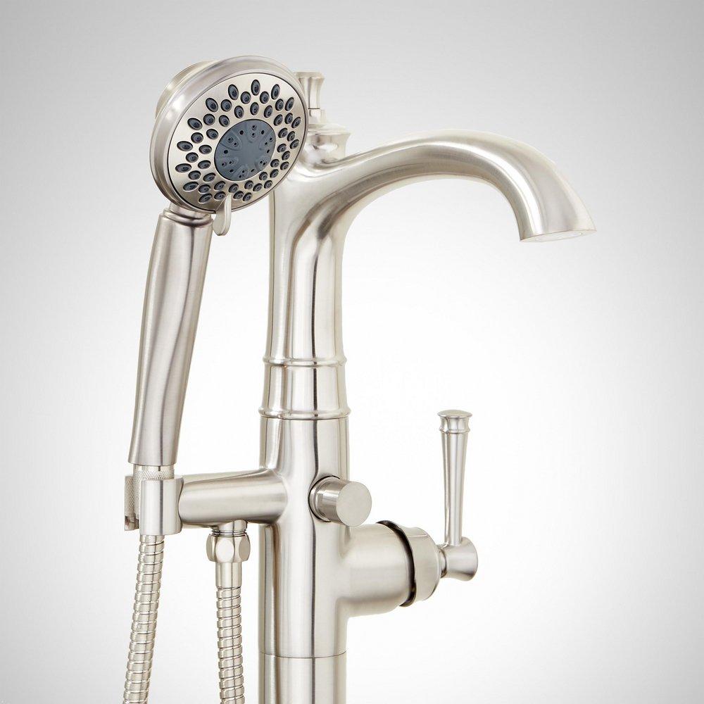 Floor Mount Tub Filler Faucet with Hand Shower in Brushed Nickel image number 1