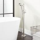 Floor Mount Tub Filler Faucet with Hand Shower in Brushed Nickel