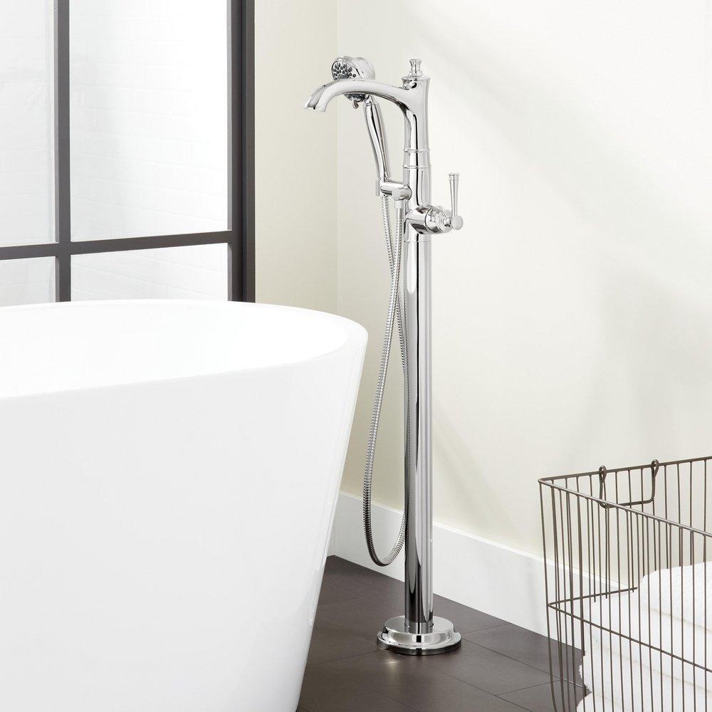 Floor Mount Tub Filler Faucet with Hand Shower in Polished Chrome image number 1